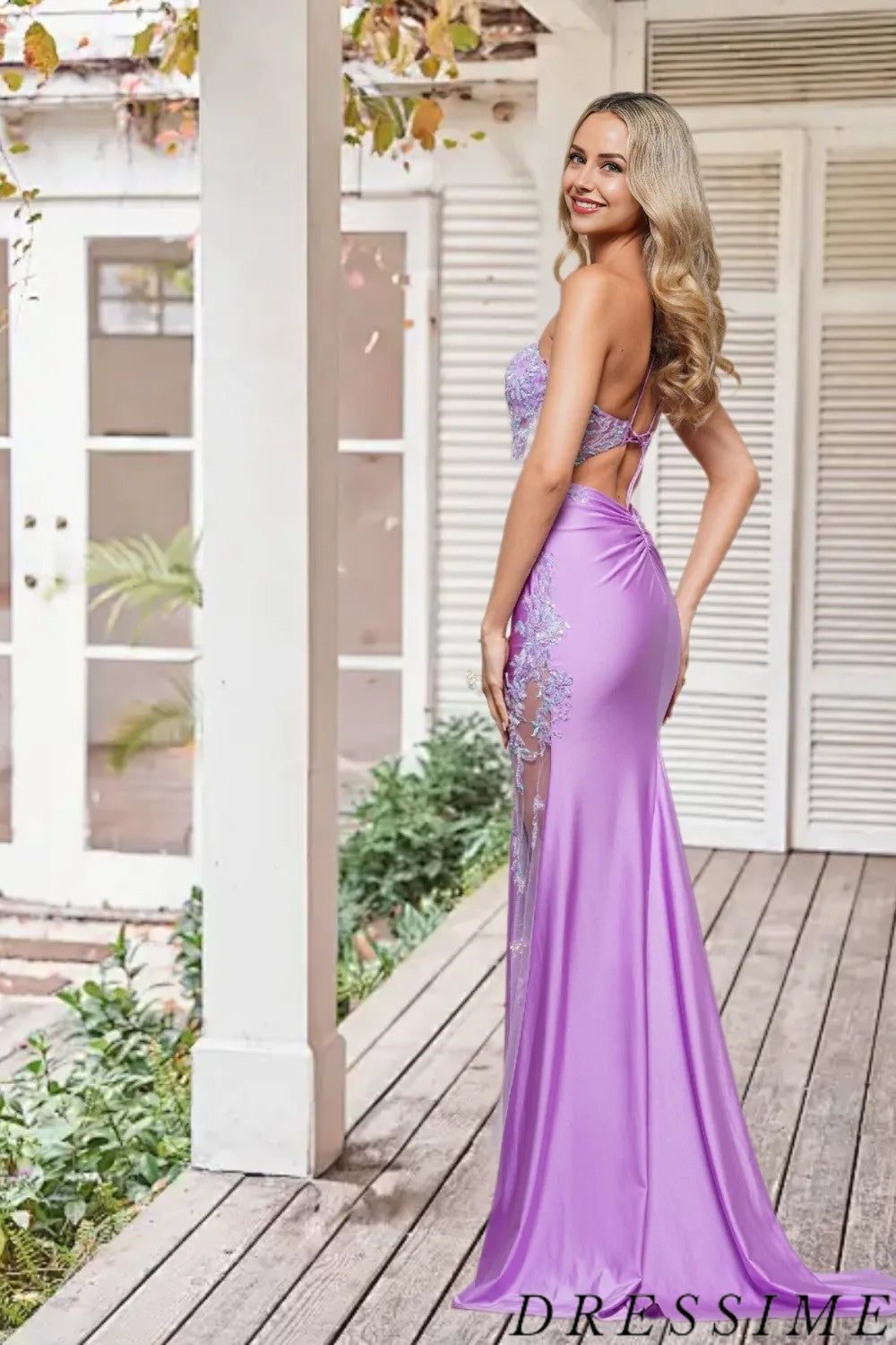 Dressime Mermaid One Shoulder Satin Long Prom Dress With Appliques dressime