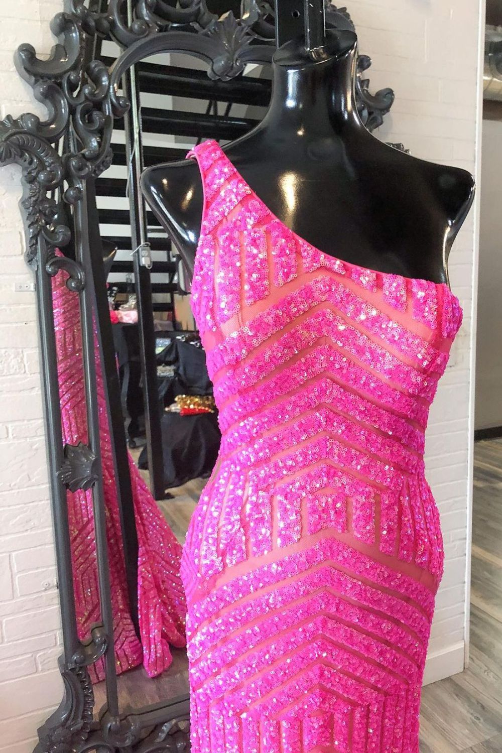 Dressime Mermaid One Shoulder Sequin Long Prom Dress dressime