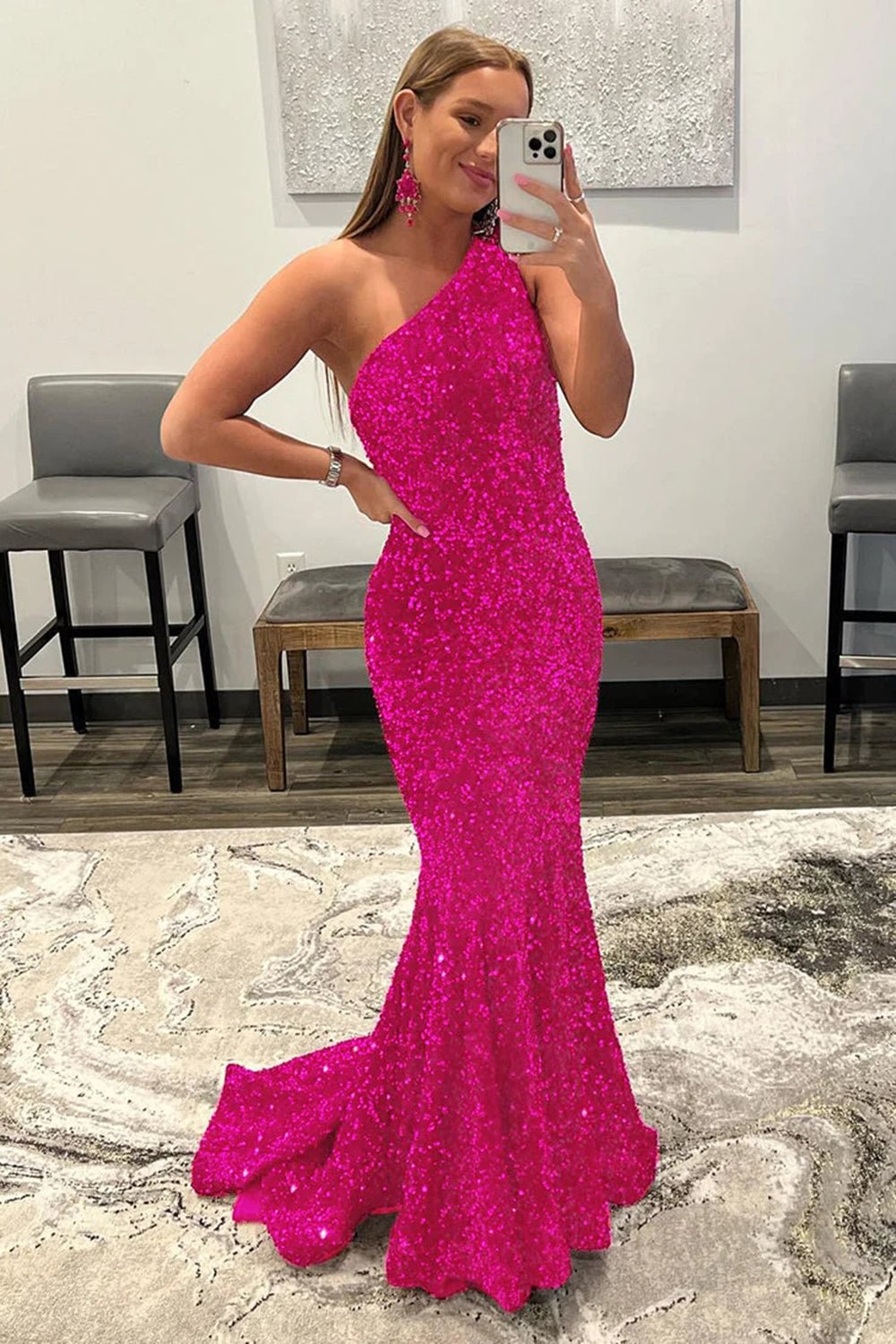 dressimeMermaid One Shoulder Sequin Long Prom Dresses