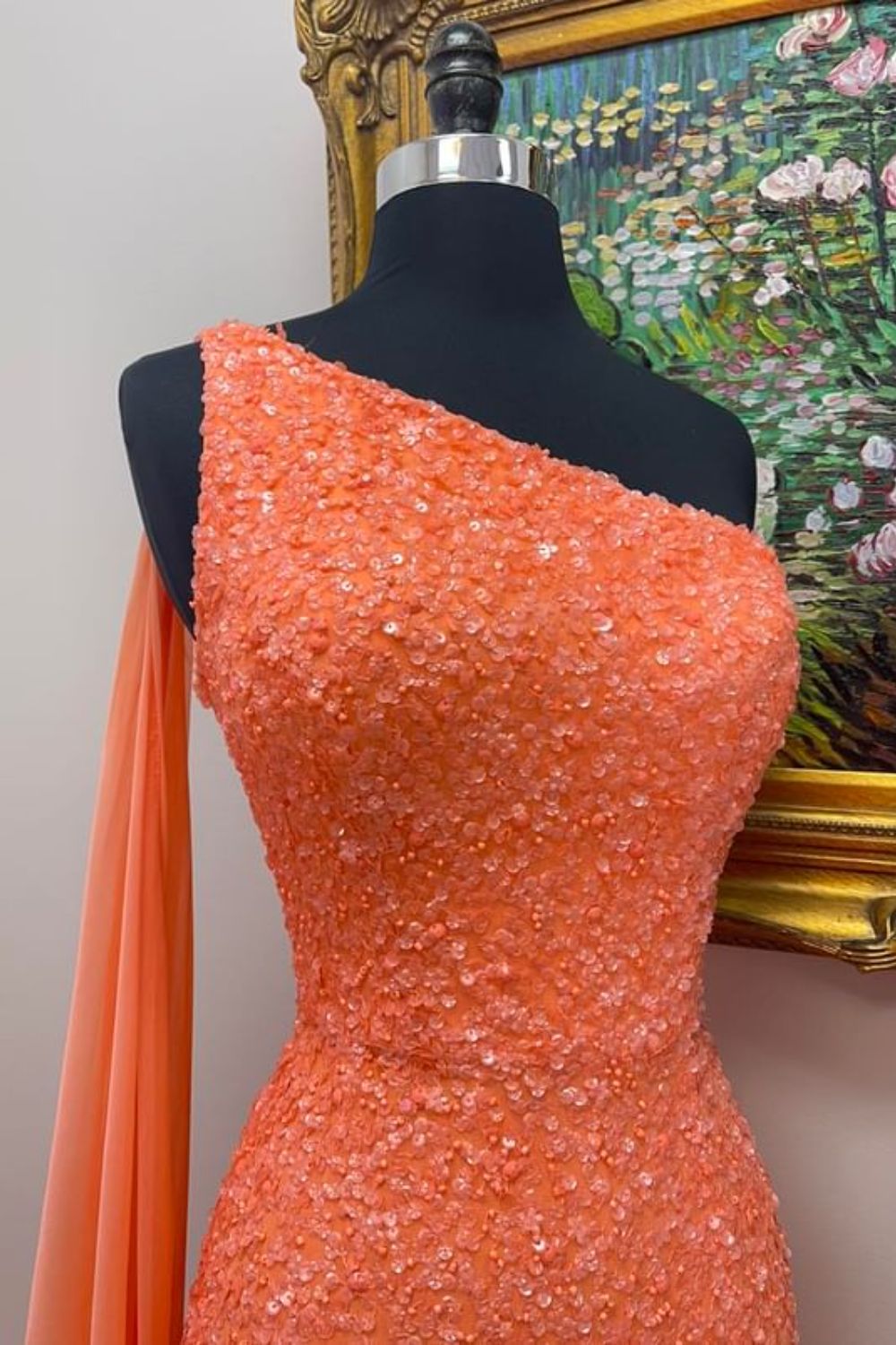 Dressime Mermaid One-Shoulder Sequin Slit Long Prom Dress with Train dressime