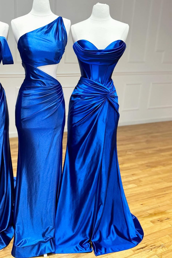 dressimeMermaid Satin Strapless Twist-Front Long Dresses with Slit