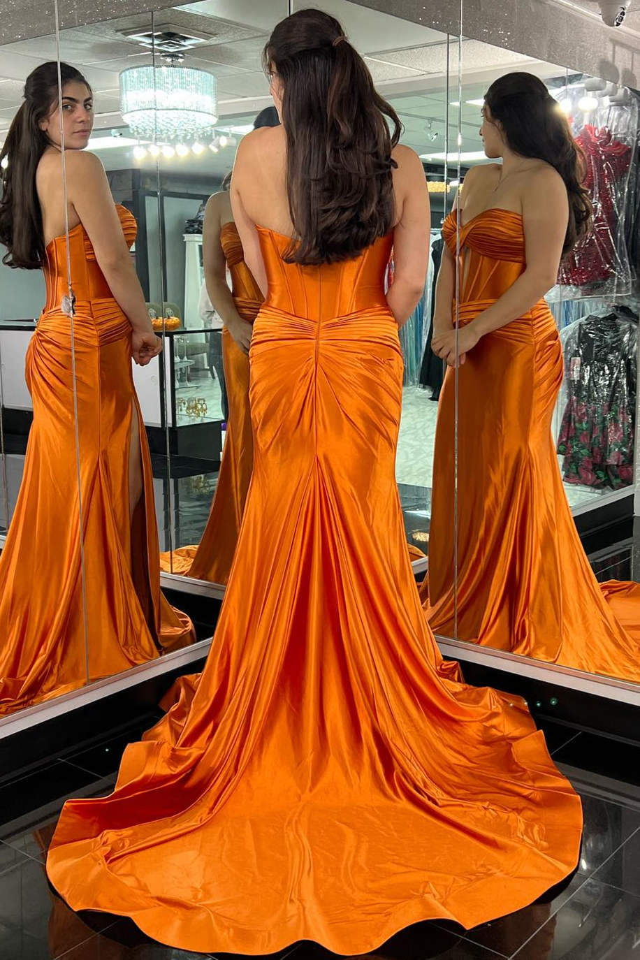dressimeMermaid Satin Sweetheart Cut Out Long Prom Dress with Slit