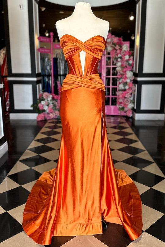dressimeMermaid Satin Sweetheart Cut Out Long Prom Dress with Slit