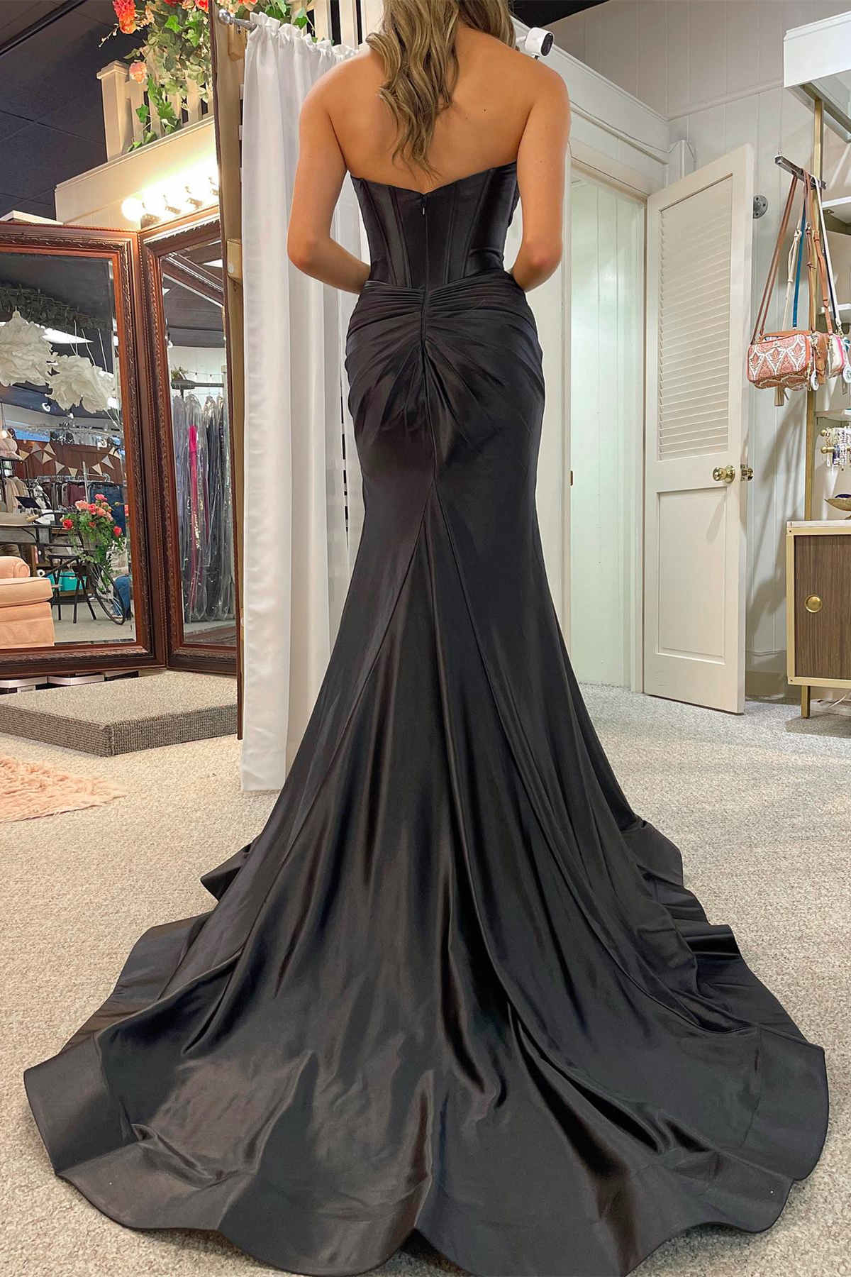 dressimeMermaid Satin Sweetheart Cut Out Long Prom Dress with Slit