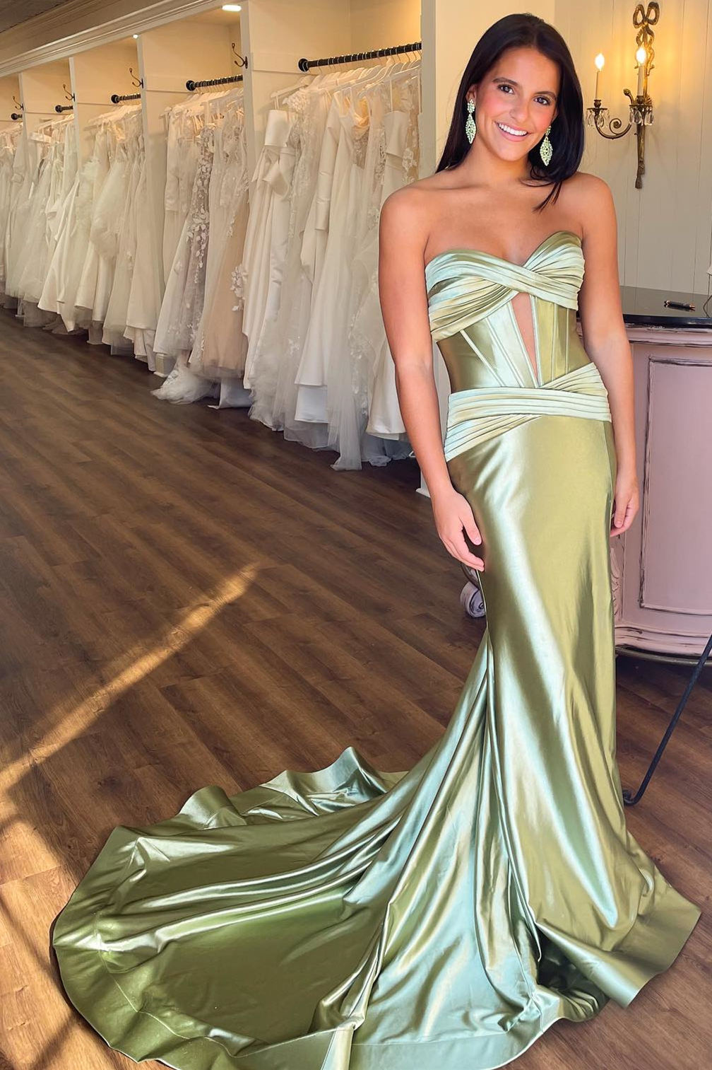 dressimeMermaid Satin Sweetheart Cut Out Long Prom Dress with Slit