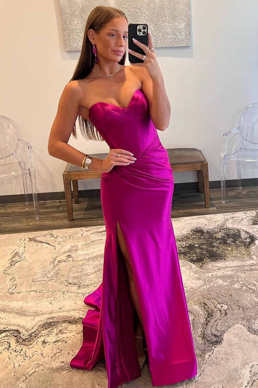 dressimeMermaid Satin Sweetheart Pleated Long Prom Dress