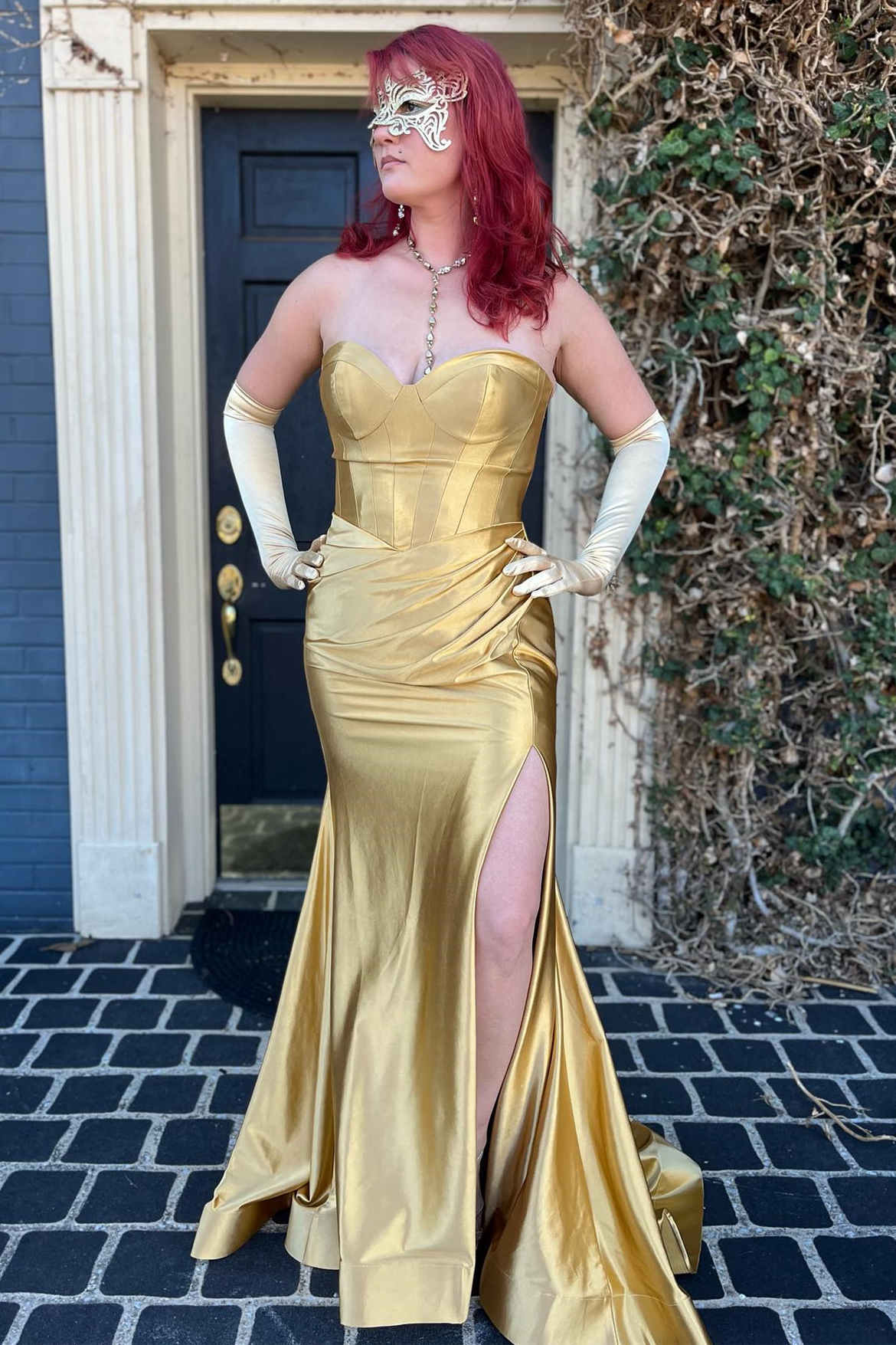 dressimeMermaid Satin Sweetheart Pleated Long Prom Dress