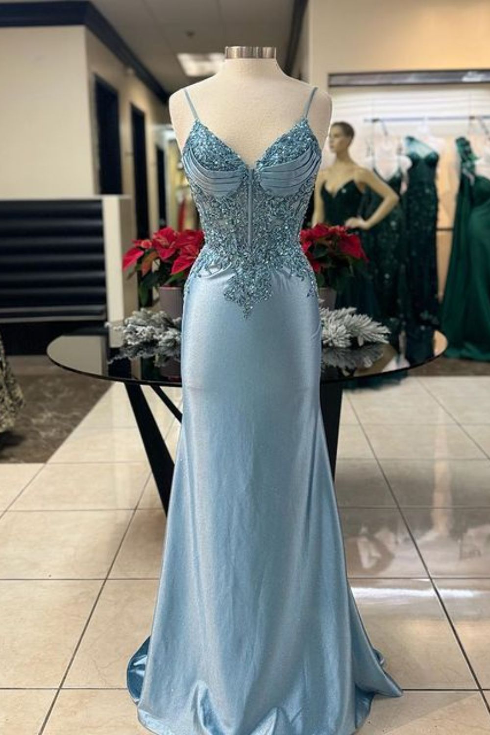 Dressime Mermaid Spaghetti Strap Satin Long Prom Dress with Beaded dressime Dressime Mermaid Spaghetti Strap Satin Long Prom Dress with Beaded dressime