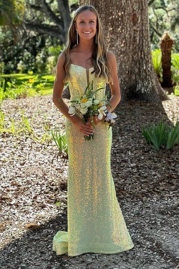 dressimeMermaid Spaghetti Straps Sequin Long Prom Dresses