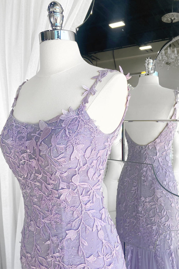 dressimeMermaid Spaghetti Straps Tulle Prom Dresses With Applique