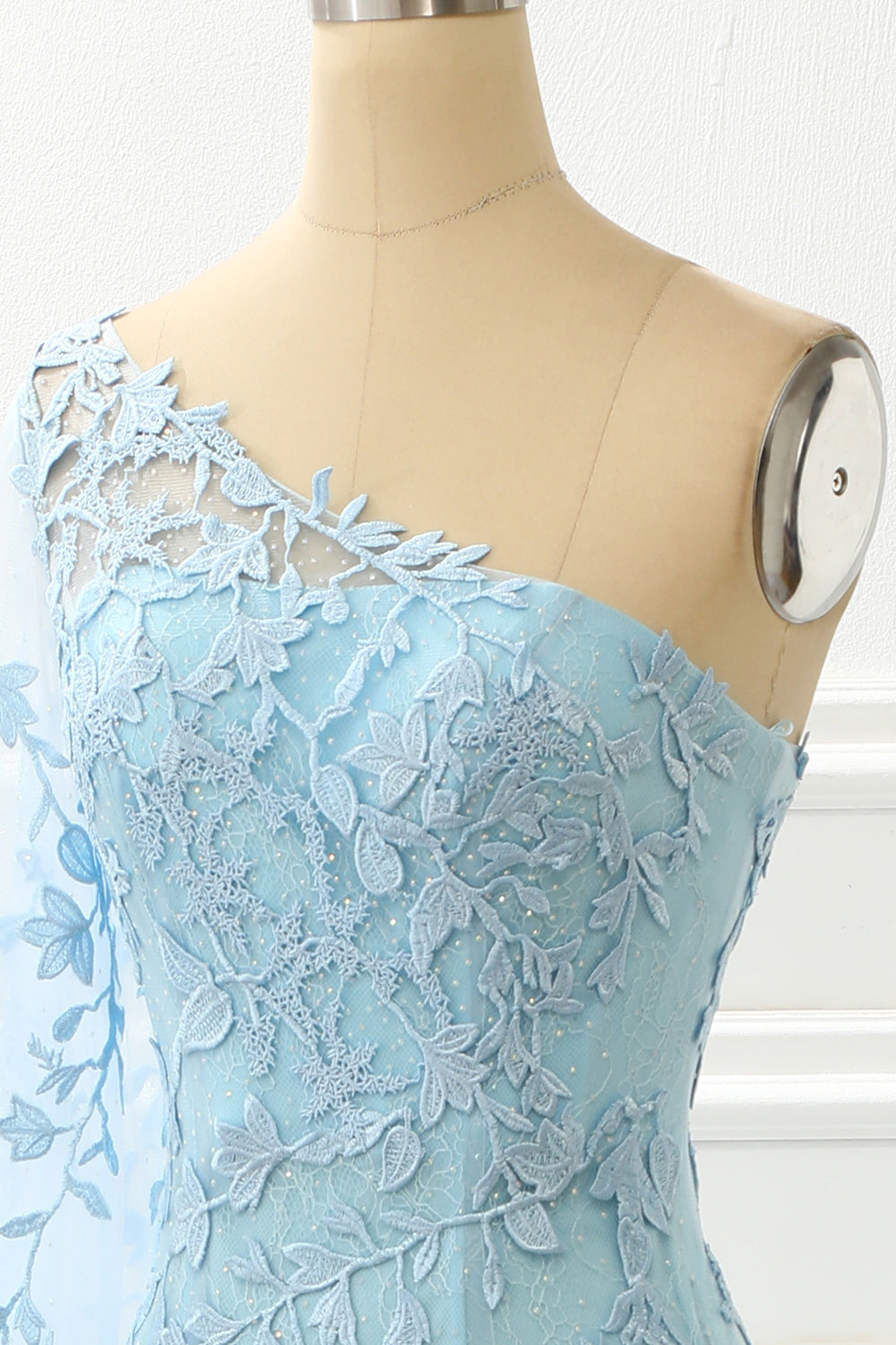 dressimeMermaid Tulle One Shoulder Long Sleeves Slit Prom Dresses With Applique