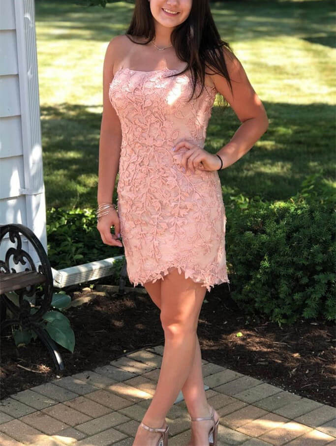dressimeMulti Color Strapless Homecoming Dresses Tulle With Applique