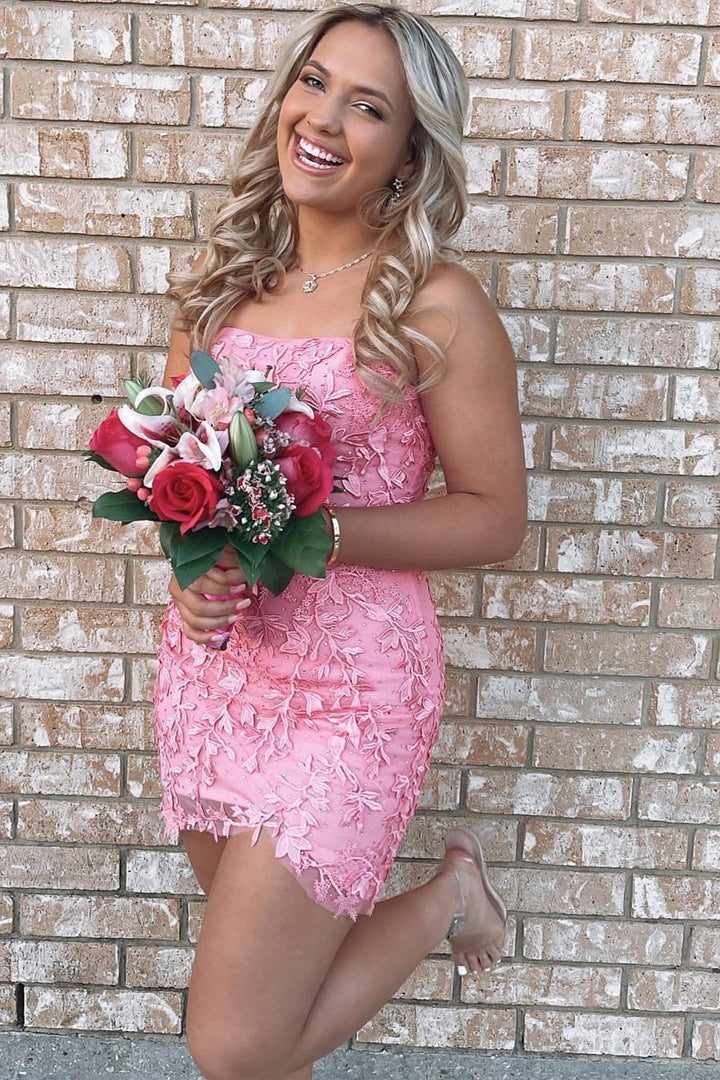 dressimeMulti Color Strapless Homecoming Dresses Tulle With Applique