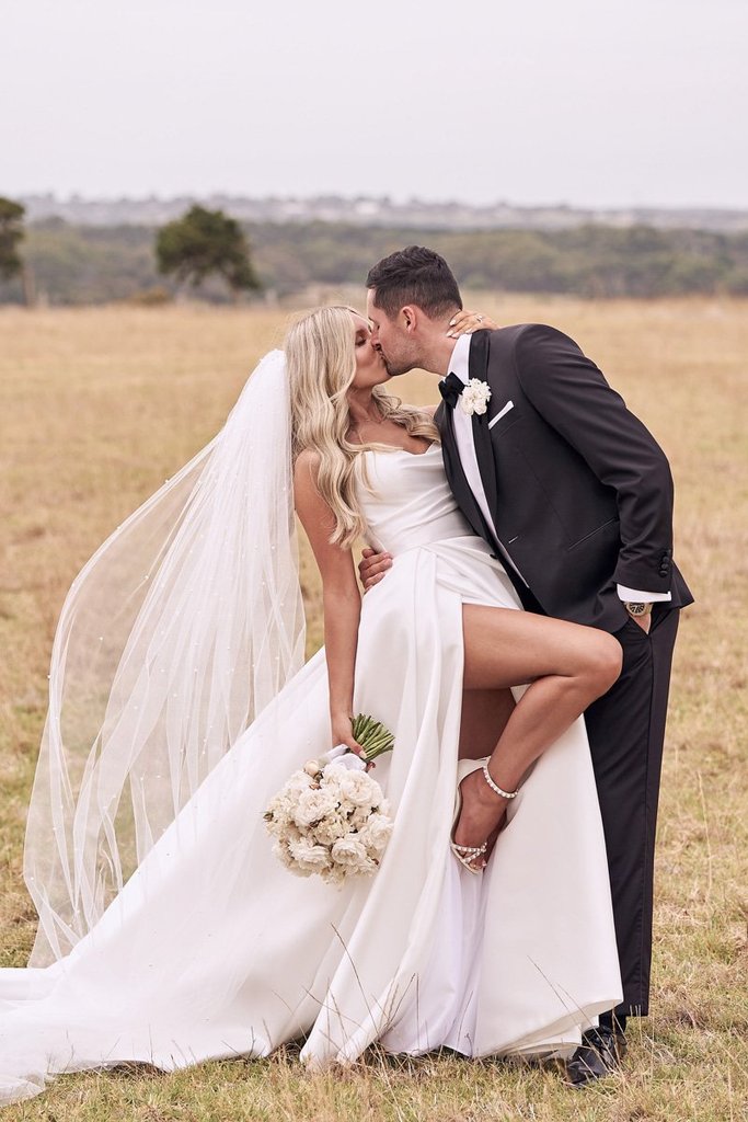 dressimeNew Arrival A Line Satin Strapless Wedding Dresses With Court Train