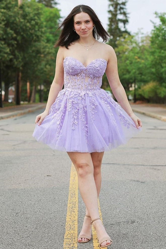 dressimeNew Arrival Homecoming Dresses Strapless A Line Tulle With Applique