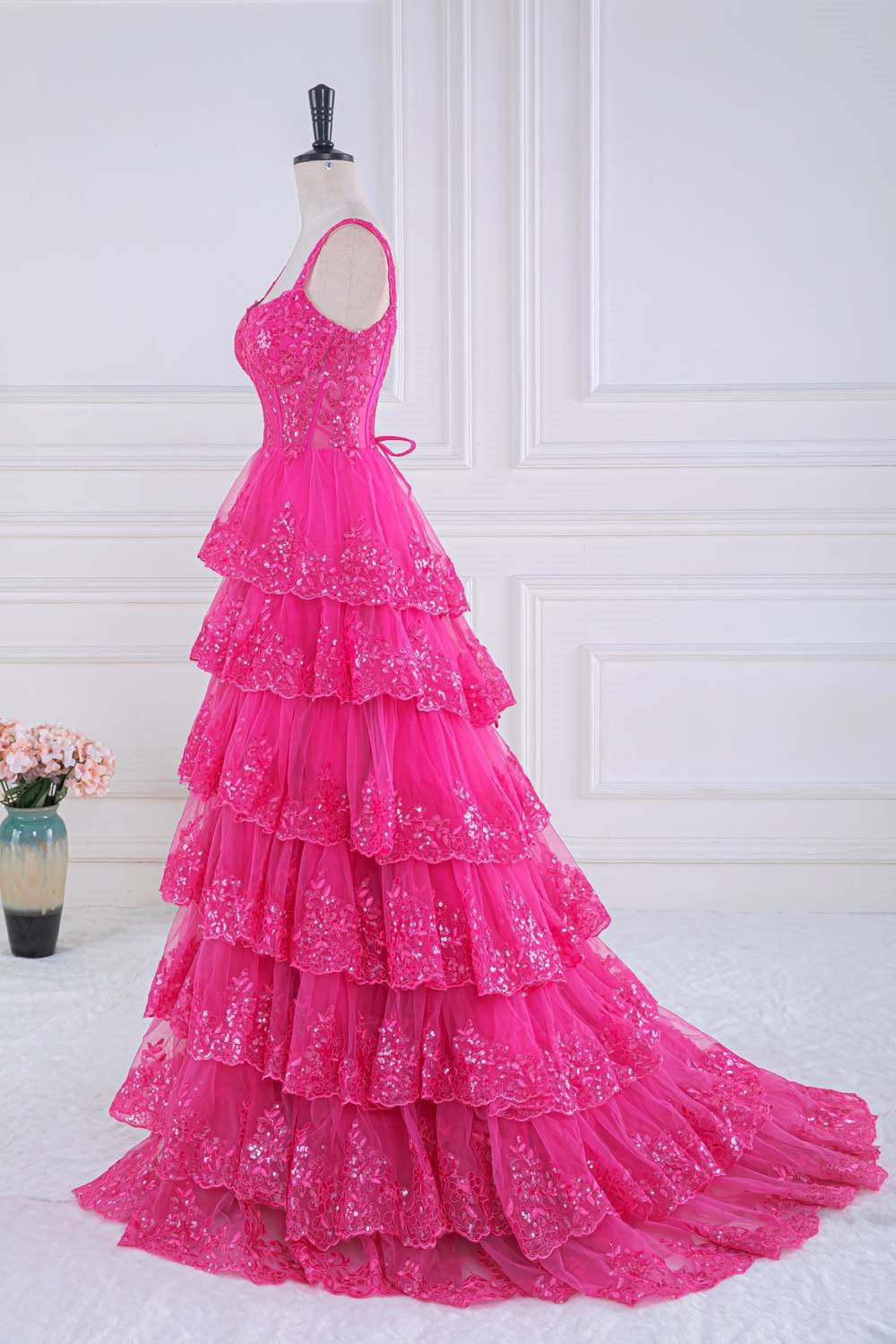 Dressime Off-the-Shoulder Ruffle Multi-Tiered Long Prom Dress dressime