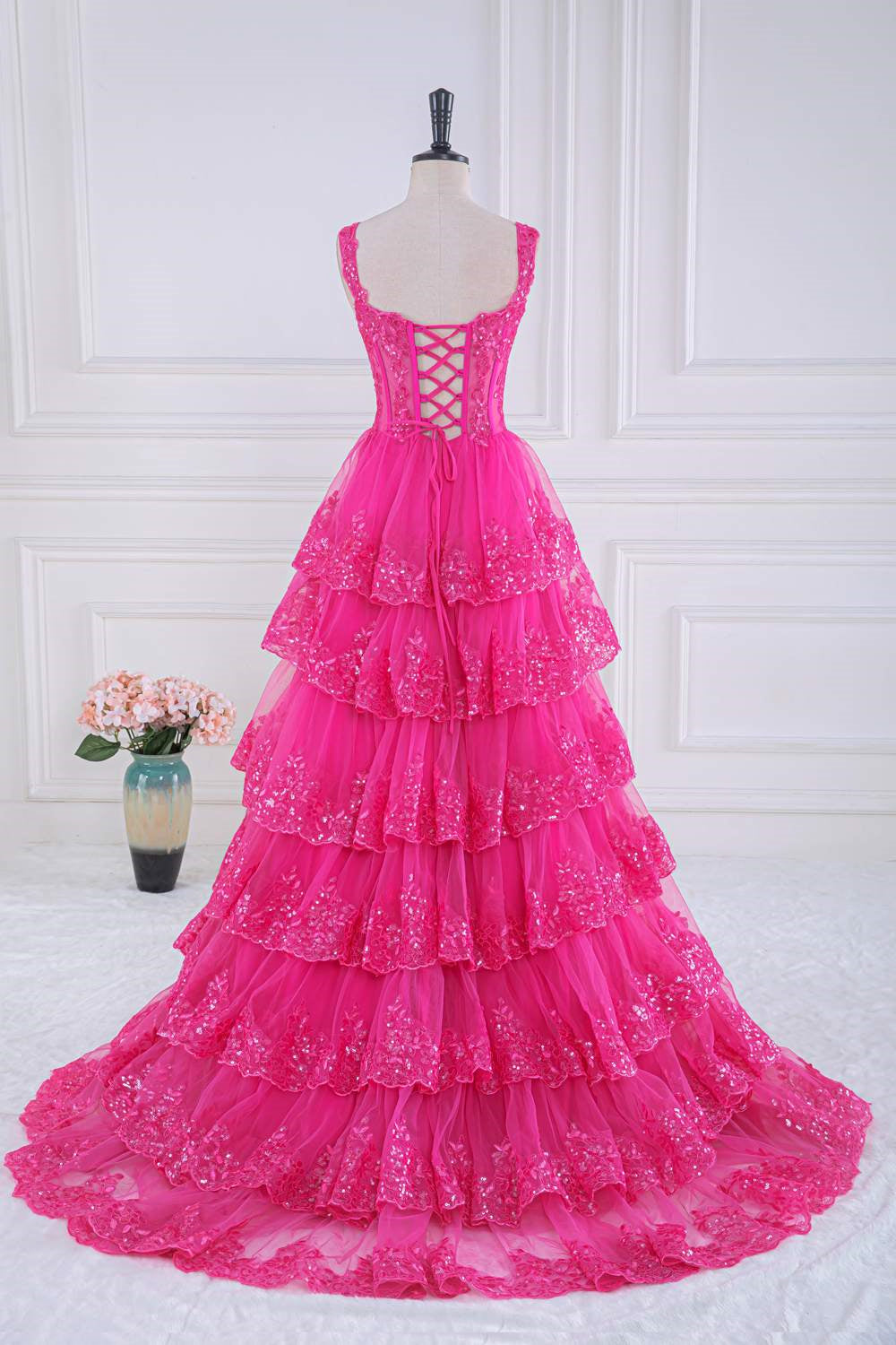 Dressime Off-the-Shoulder Ruffle Multi-Tiered Long Prom Dress dressime