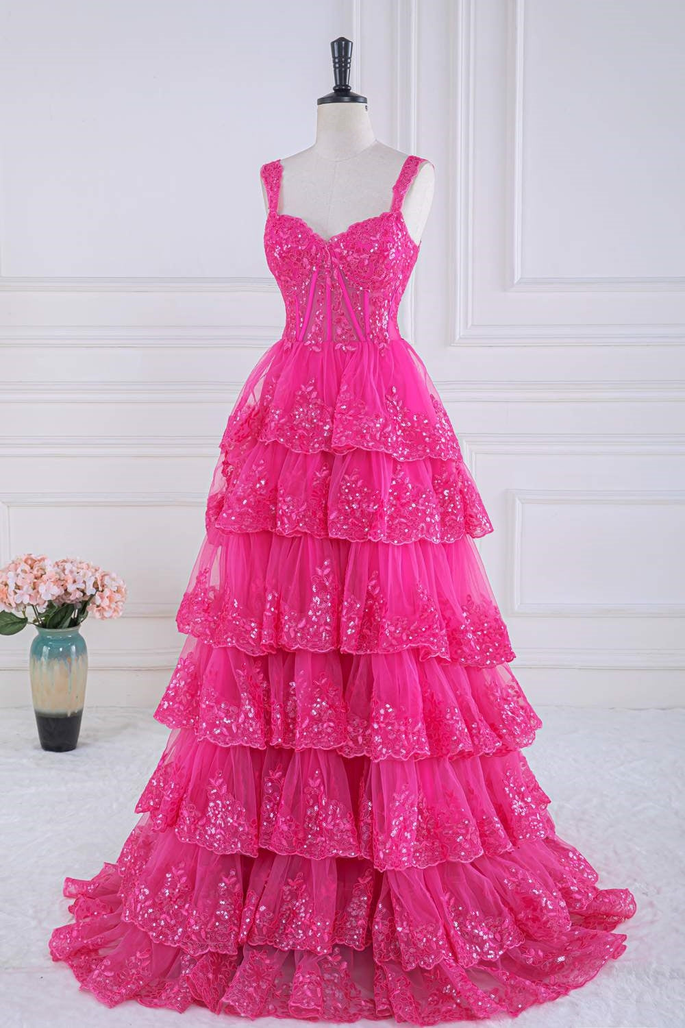 Dressime Off-the-Shoulder Ruffle Multi-Tiered Long Prom Dress dressime