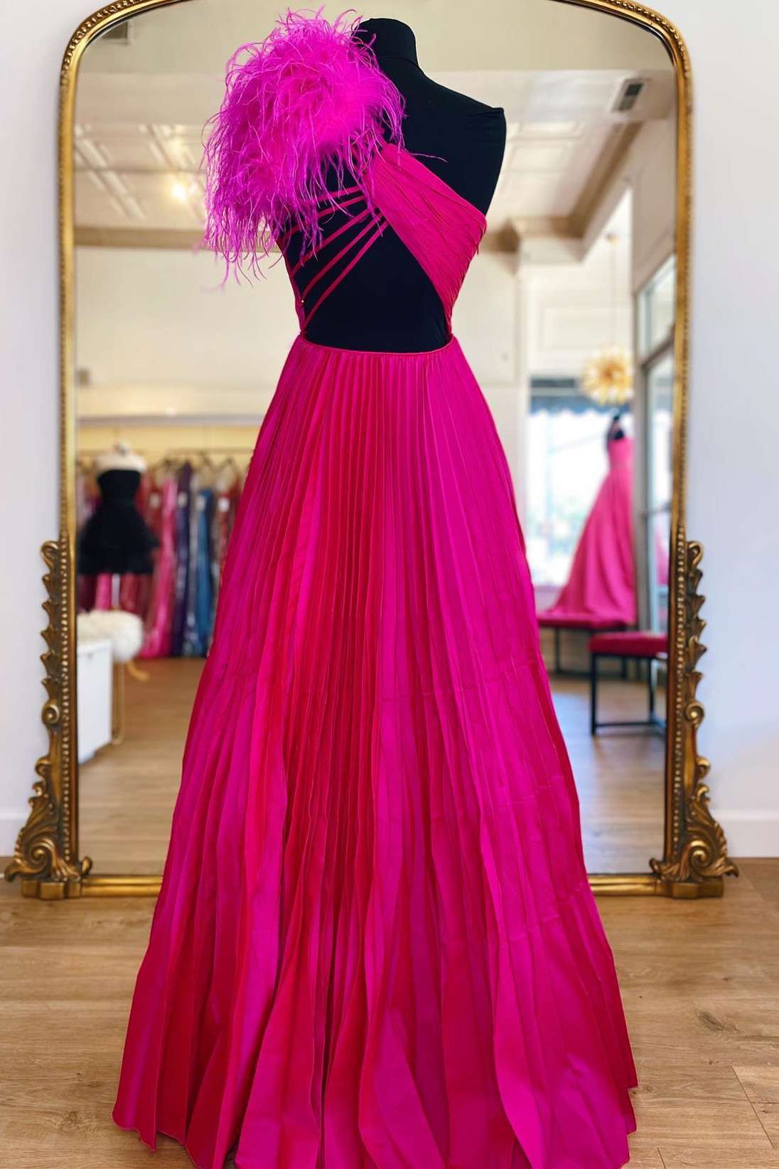 dressimeDressime One-Shoulder Neon Keyhole Feathers A-Line Prom Dress