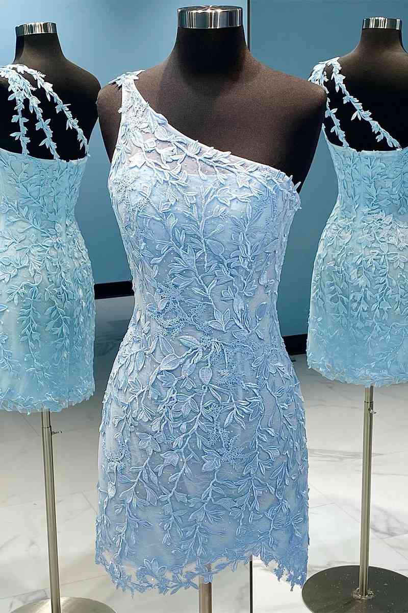 dressimeOne Shoulder Sheath Spandex Bodycon Homecoming Dress With Applique Cocktail Dresses