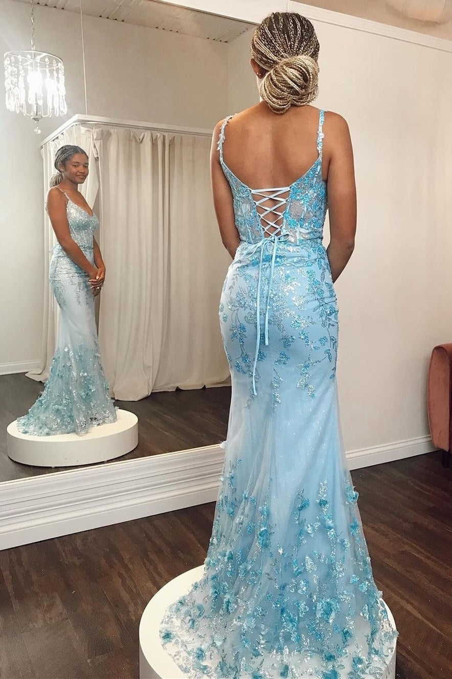dressimeDressime Organza Sequin Lace V-Neck Prom Dress with Attached Train