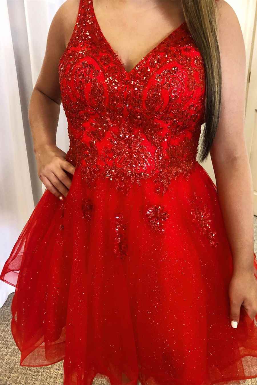 Dressime Plus Size A Line V Neck Tulle Homecoming Dresses With Beading dressime Dressime Plus Size A Line V Neck Tulle Homecoming Dresses With Beading dressime