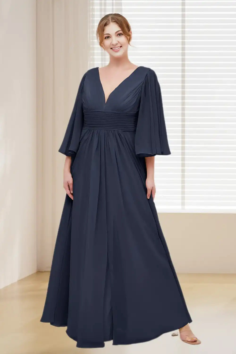 bridesmaid long sleeve dresses Dressime Plus Size Deep V-Neck Chiffon Long Sleeves Bridesmaid Dresses – dressime
