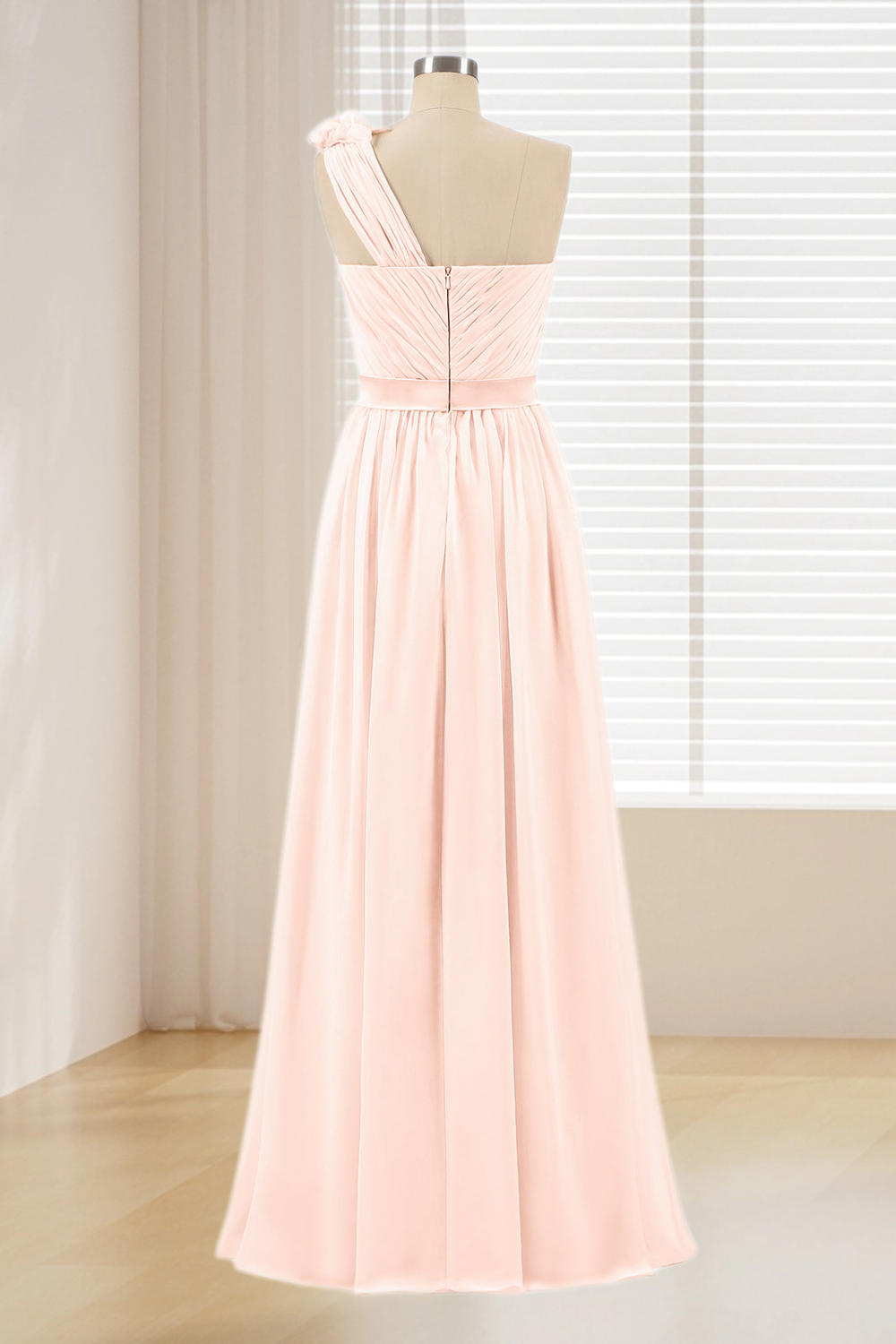Dressime Plus Size One Shoulder Chiffon Bridesmaid Dress With Flowers Straps dressime