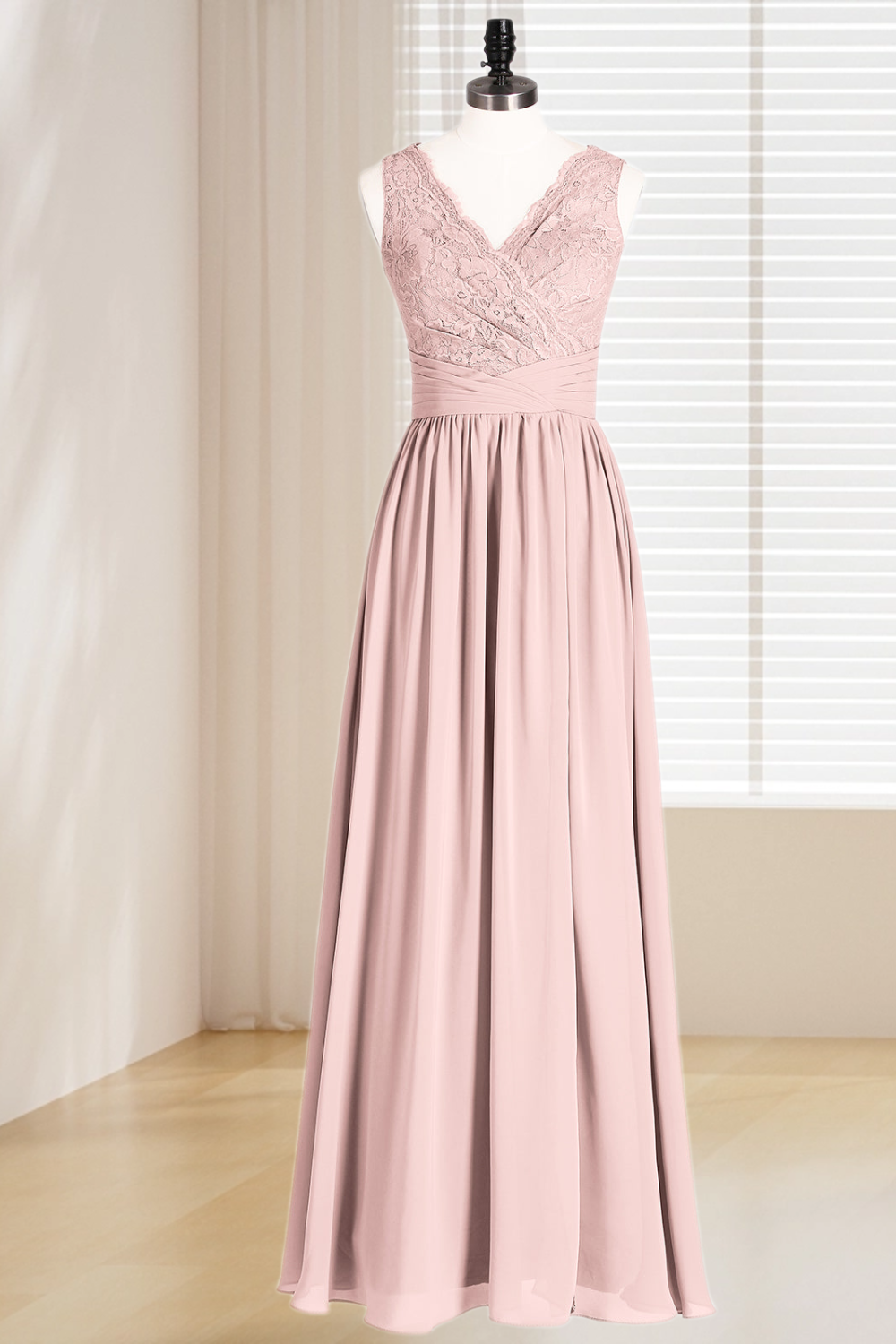 Dressime Plus Size V Neck Chiffon & Lace Bridesmaid Dress With Slit dressime