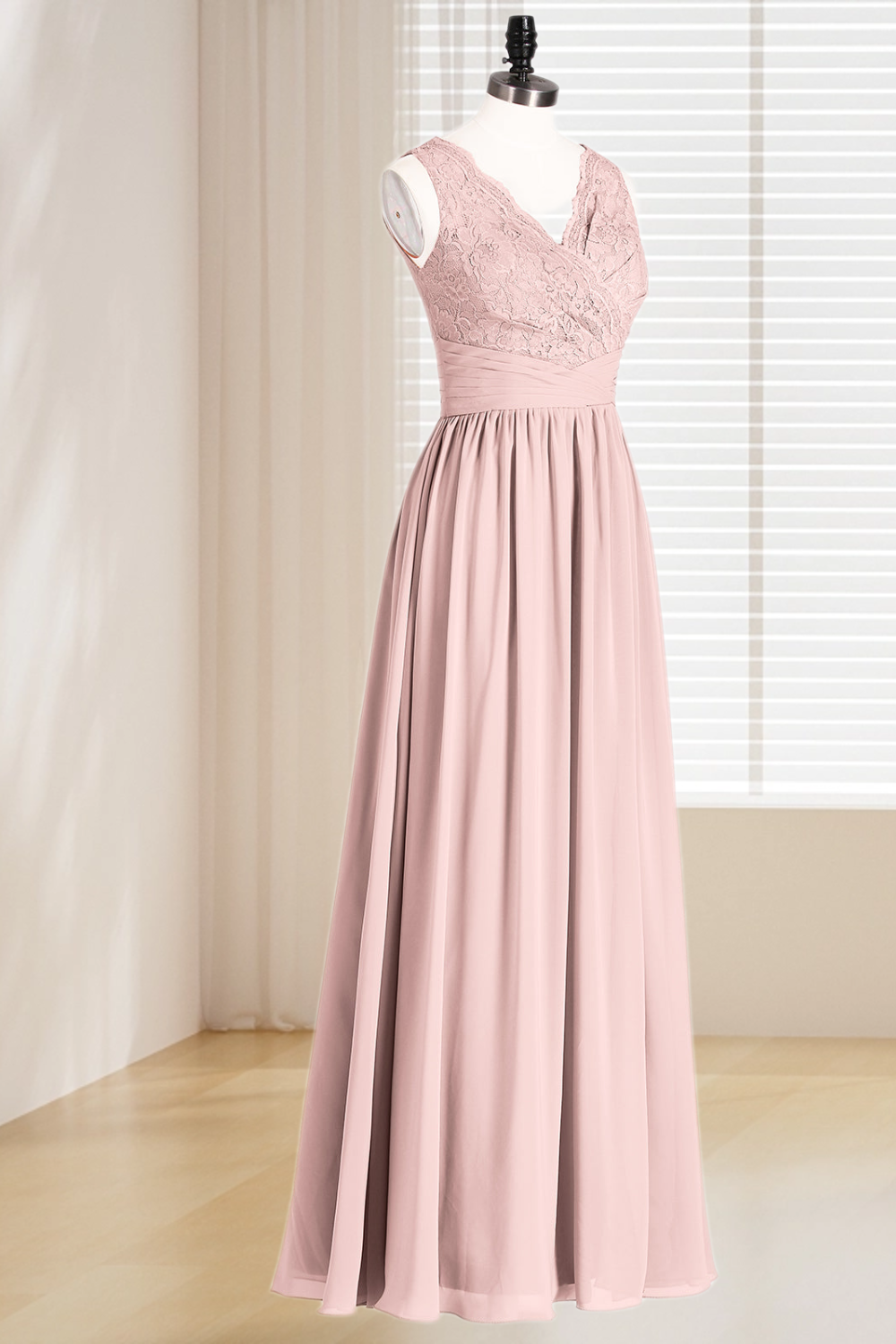 Dressime Plus Size V Neck Chiffon & Lace Bridesmaid Dress With Slit dressime