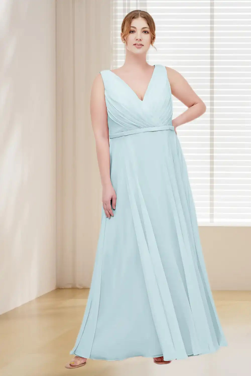 Dressime Plus Size V Neck Long Chiffon Bridesmaid Dress dressime