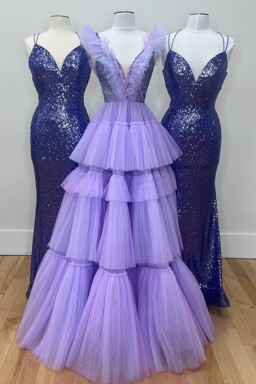 Dressime Princess A Line V neck Tiered Long Prom Dresses Ruffles dressime