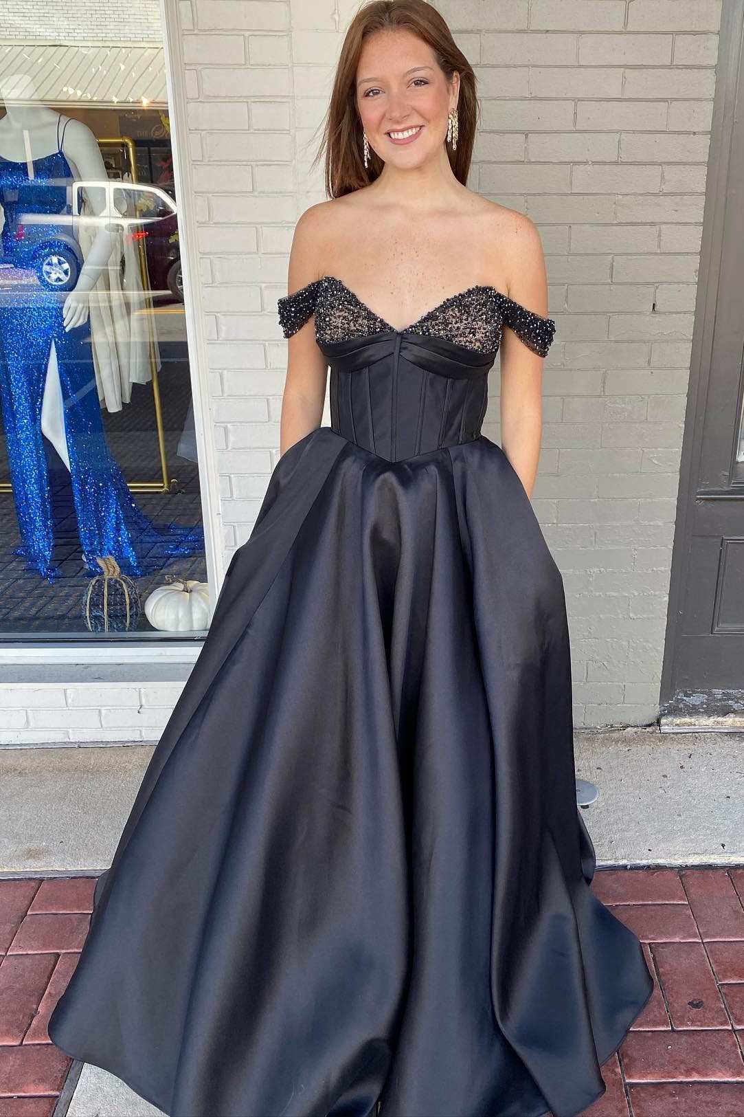 dressimeDressime Princess Satin Off-the-Shoulder A Line Prom Dress