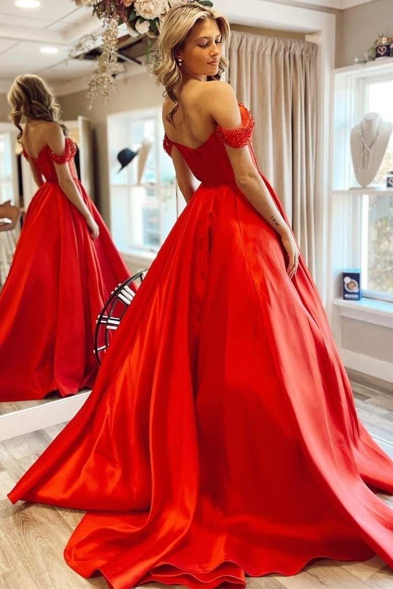 dressimeDressime Princess Satin Off-the-Shoulder A Line Prom Dress