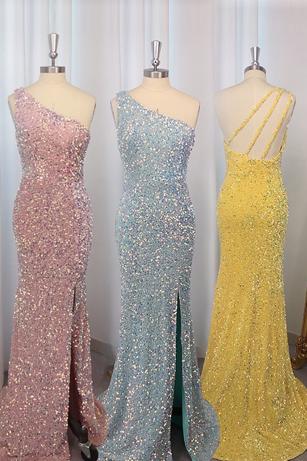 dressimeSequin Prom Dresses Sheath/Mermaid One Shoulder Floor Length With Slit