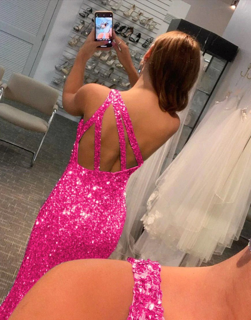 dressimeSequin Prom Dresses Sheath/Mermaid One Shoulder Floor Length With Slit