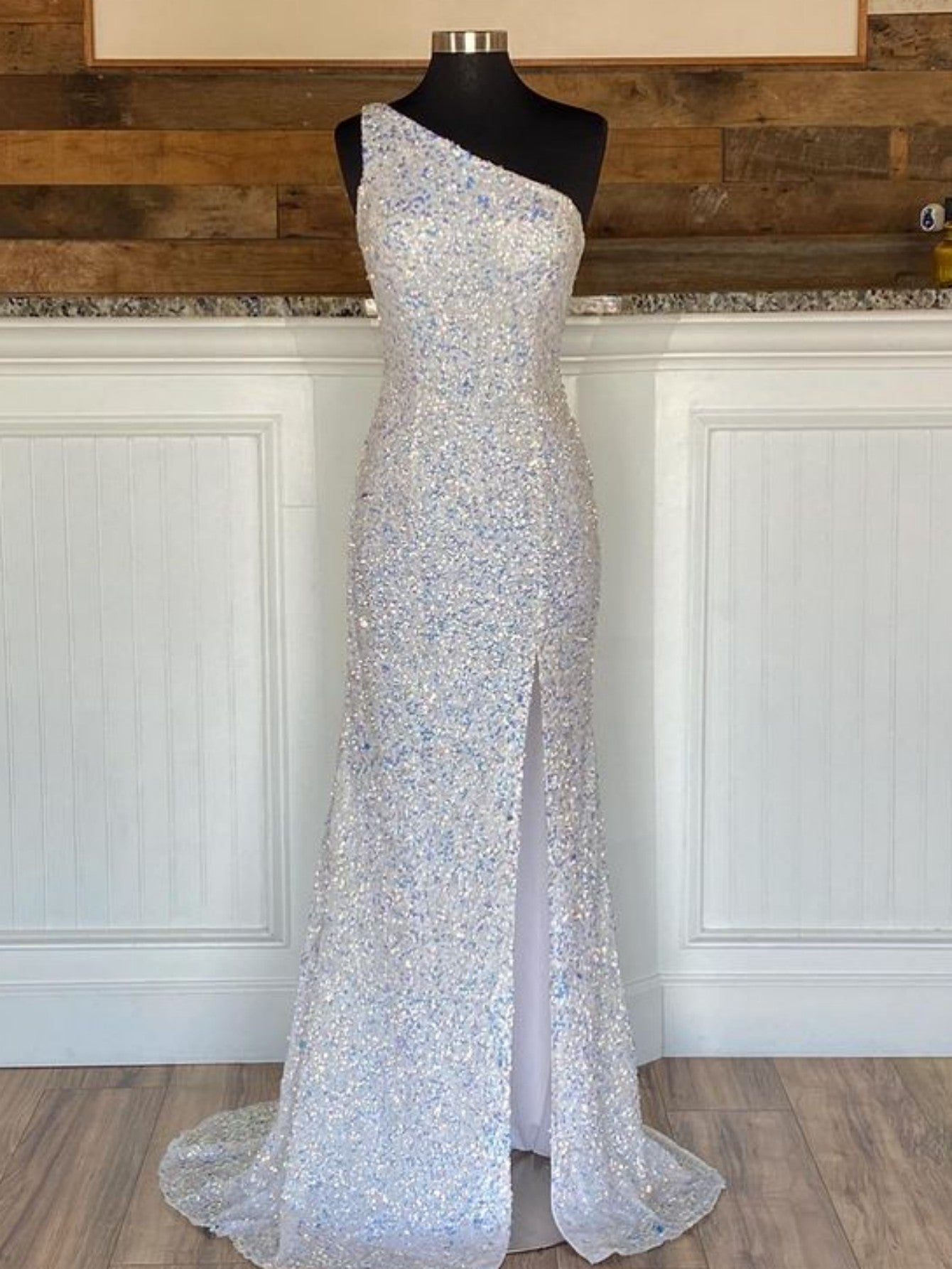 dressimeSequin Prom Dresses Sheath/Mermaid One Shoulder Floor Length With Slit