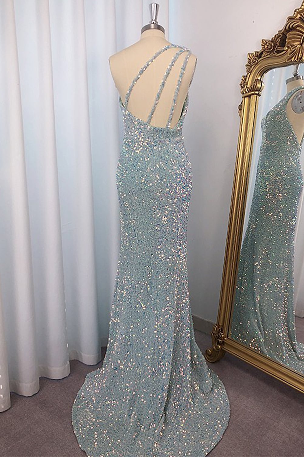 dressimeSequin Prom Dresses Sheath/Mermaid One Shoulder Floor Length With Slit