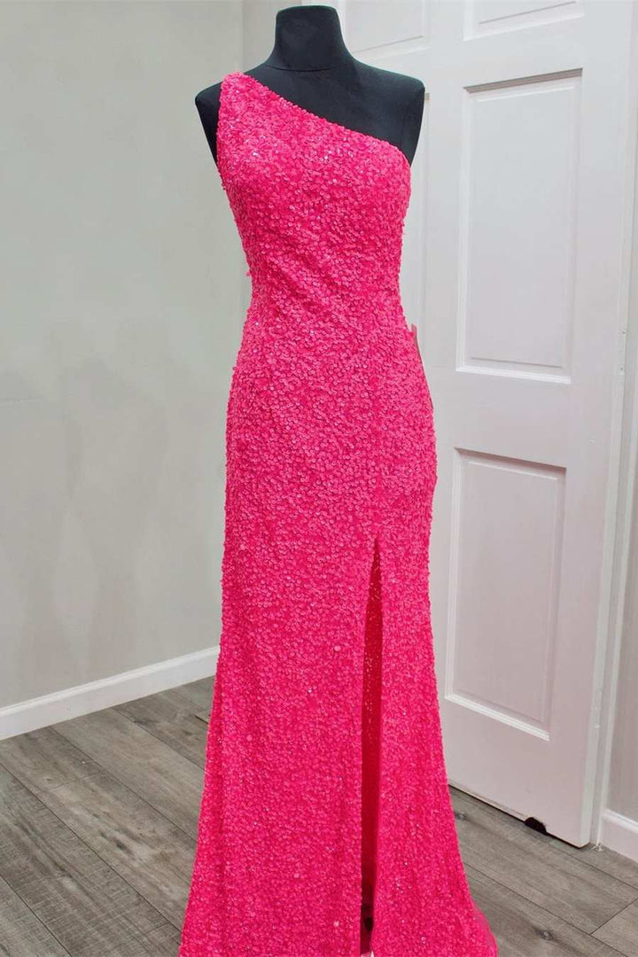 dressimeSequin Prom Dresses Sheath/Mermaid One Shoulder Floor Length With Slit