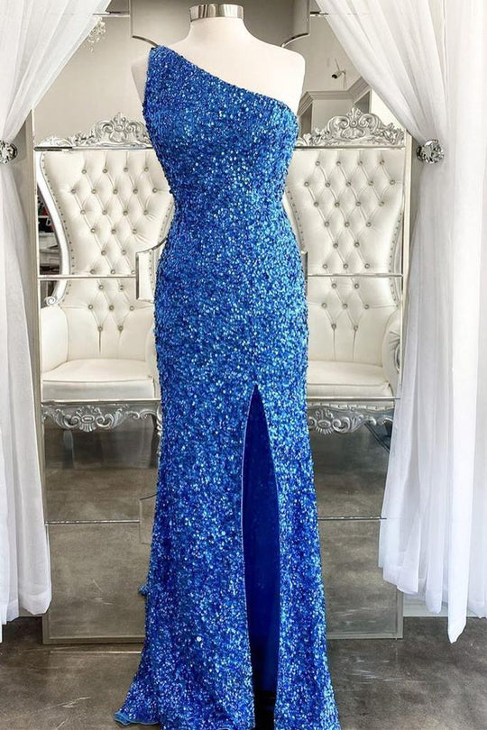 dressimeSequin Prom Dresses Sheath/Mermaid One Shoulder Floor Length With Slit