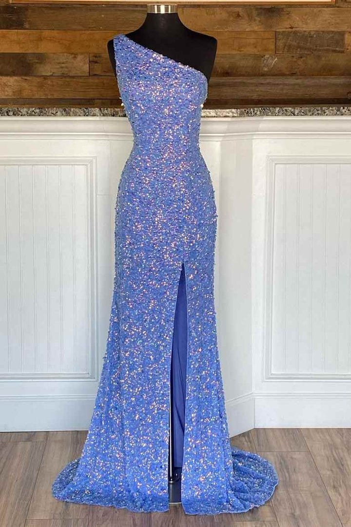 dressimeSequin Prom Dresses Sheath/Mermaid One Shoulder Floor Length With Slit