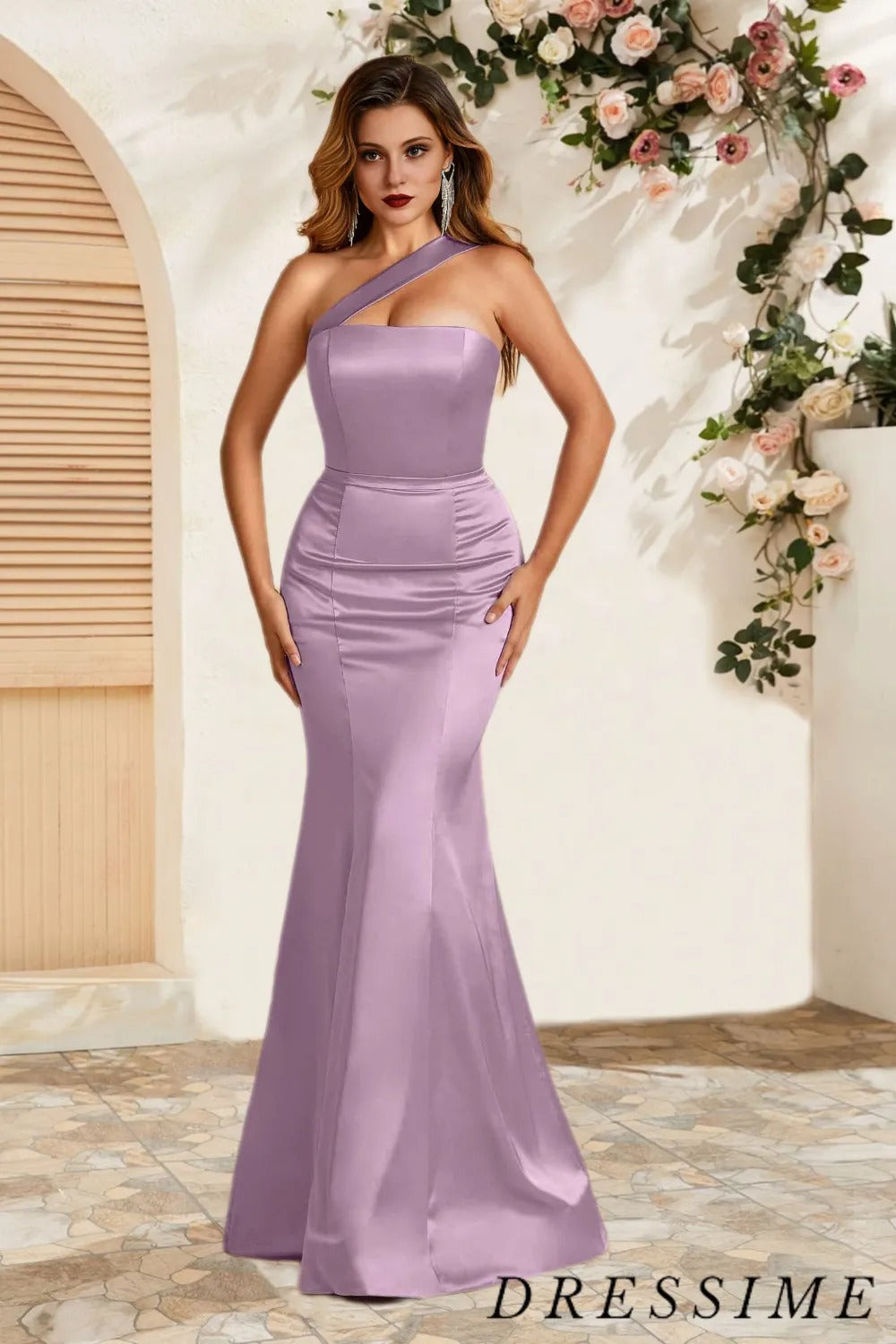 Dressime Sexy Mermaid One Shoulder Satin Long Bridesmaid Dress dressime