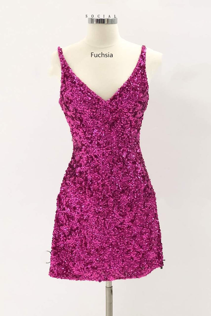 dressimeSexy Sequin Homecoming Dresses Spaghetti Straps Sheath Open Back Short/Mini