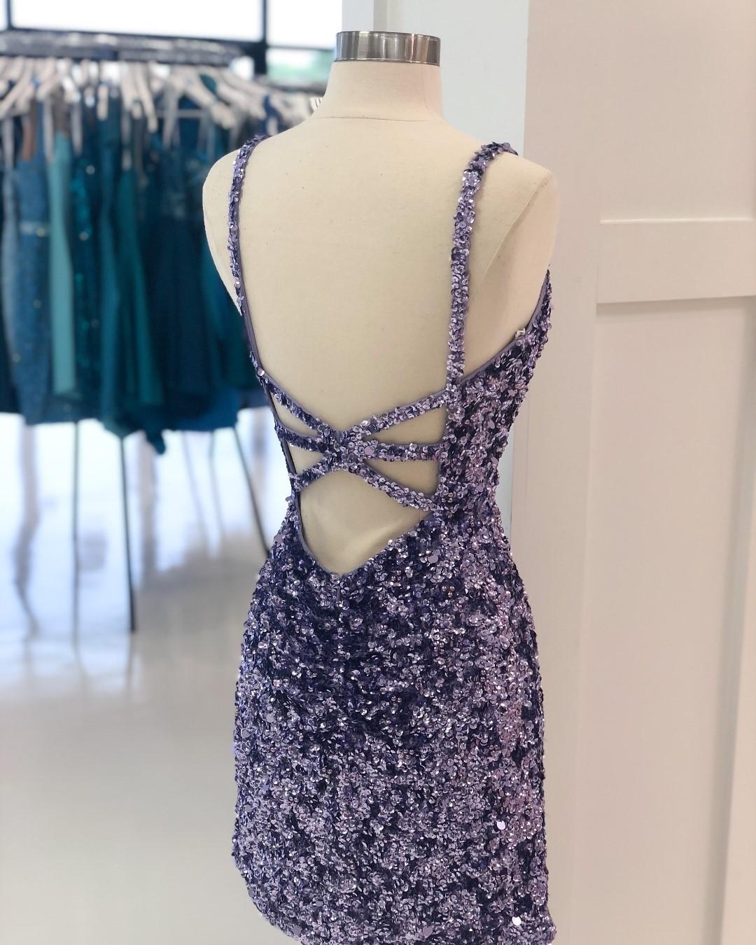 dressimeSexy Sequin Homecoming Dresses Spaghetti Straps Sheath Open Back Short/Mini