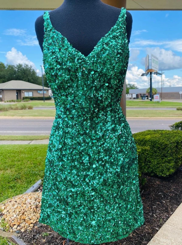 dressimeSexy Sequin Homecoming Dresses Spaghetti Straps Sheath Open Back Short/Mini