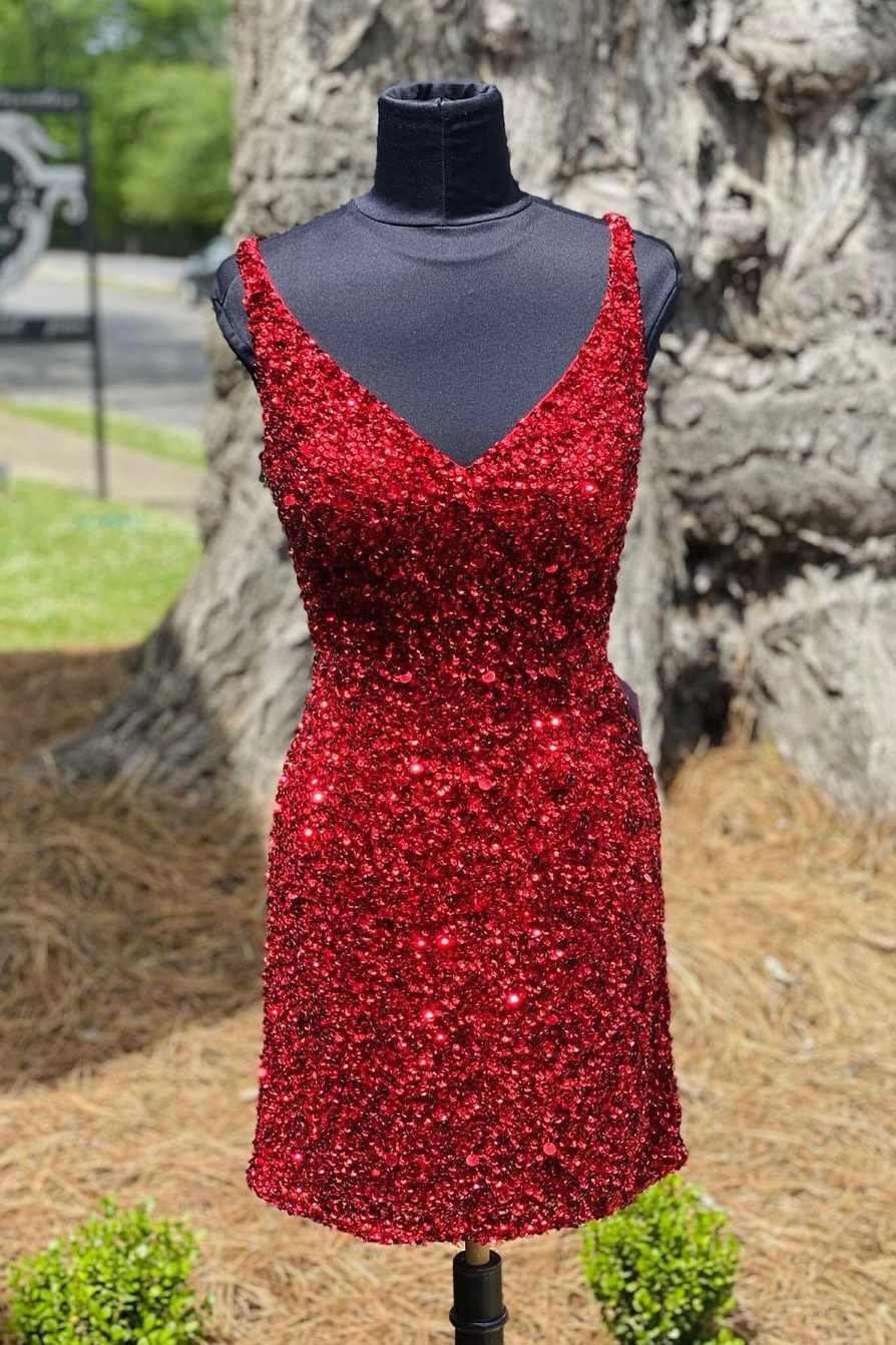 dressimeSexy Sequin Homecoming Dresses Spaghetti Straps Sheath Open Back Short/Mini