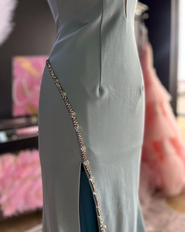 Dressime Sheath Bead-Trimmed Strapless Long Prom Dress with Slit dressime