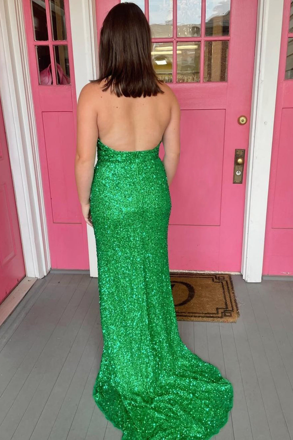 dressimeSheath Deep V Neck Sequins Long Prom Dresses with Split