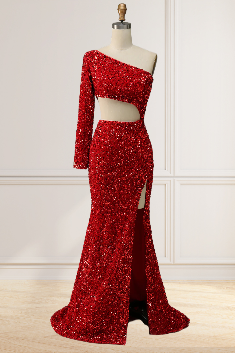 Dressime Sheath One Shoulder Red Sequins Long Prom Dress with Silt dressime Dressime Sheath One Shoulder Red Sequins Long Prom Dress with Silt dressime