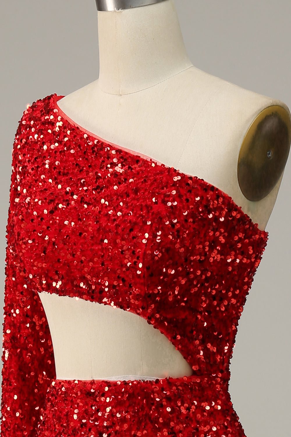 dressimeSheath One Shoulder Red Sequins Long Prom Dress with Silt